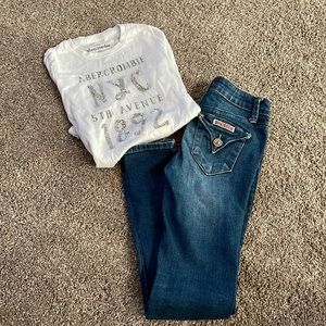 Girls Hudson jeans and Abercrombie top